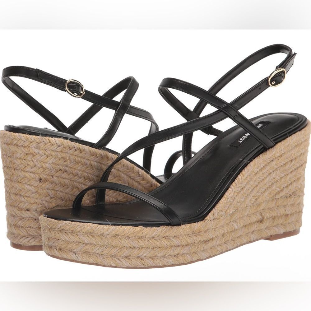 Nine West Women's Jills3 Wedge Sandal, Black 001, Size 6
